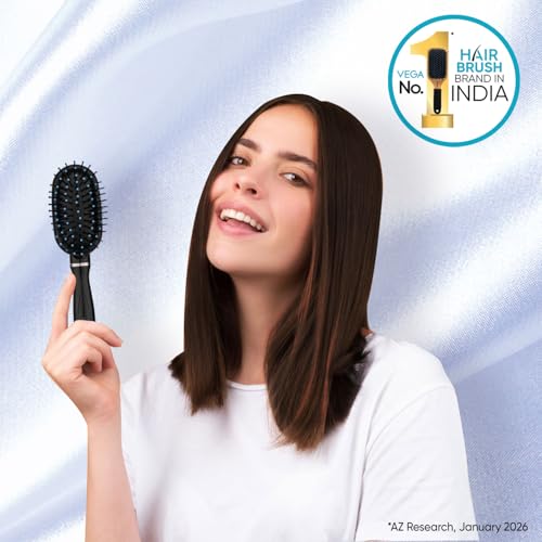 Image of Vega Compact Cushion Hair Brush Air Cushion Base Ball Tipped Nylon Bristles Anti-Tangle Scalp Massaging Detangling Brush for Women Men, Travel Friendly Wet Dry Hair Brush, Grooming & Styling (E31-CB)