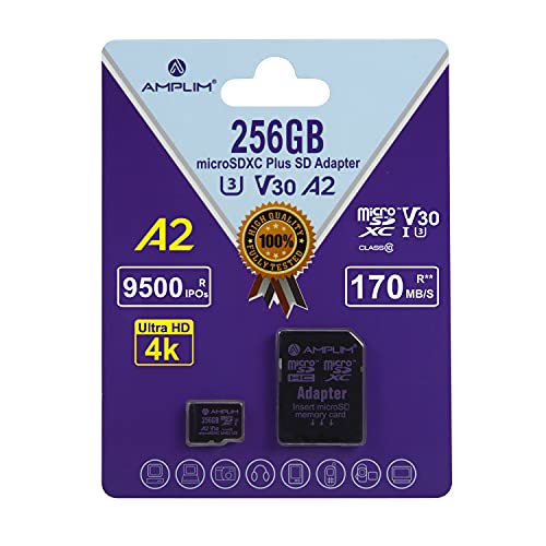 Amplim Micro Sd Card 256Gb | Microsd Memory Plus Adapter | Extreme High Speed 170Mb/S A2 Microsdxc U3 Class 10 V30 Uhs-I For Nintendo, Gopro Hero, Surface, Phone, Camera Cam, Tablet #TOP19