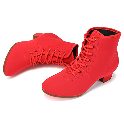 HROYL Women's Latin Dance Boots Low Heel Close Toe Ballroom Tango Performance Practice Teaching Dancing Shoes,LHD-GBNJB4