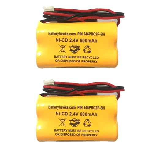 (2 Pack) 2.4v 600mAh BP2-A Ni-CD CSXWREB3 HUBBEL Battery BP2A BP2-0A 0BP2-0A Ni-CD Battery Pack Replacement for Exit Sign Emergency Light(