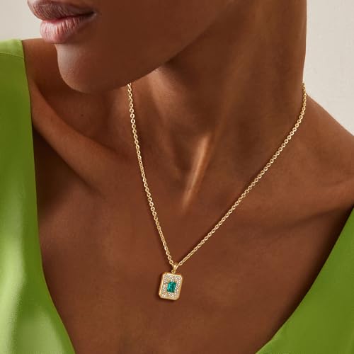 Fettero Gold Necklace for Women,14K Gold Plated Charm Necklaces for Women Gemstone Pendant Necklace Non Tarnish Gold Necklaces Jewelry