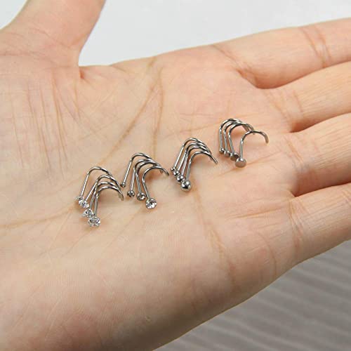 Luckyamor 20G Nose Rings Stainless Steel Silver With Cz Studs Cartilage Body Piercing Jewelry (16Pcs-Screw-Silver) #TOP3