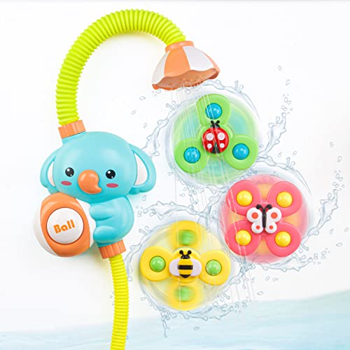 Image of Tiyol Baby Bath Toys, Automatic Shower & 3 Suction Spinners, Toddler Bathtub Time Essentials Water Pump Spray Fun Baby Gifts Birthday Christmas Infant Kids Boys Girls