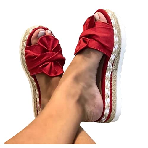 Dinnesis Sandalias de mujer Elegantes Mariposa Espalda Cuñas Para Mujeres Verano Cómodos Zapatos Abiertos Alpargatas de Moda Sandalias Romanas Zapatos de Verano Zapatos de Playa, rojo, 41 EU