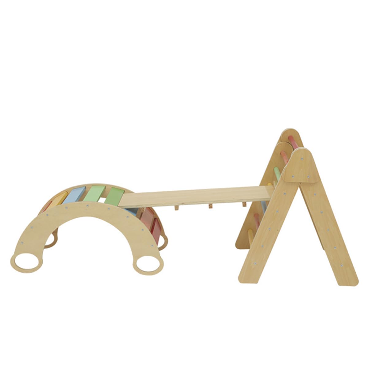 VREVEOIndoor Gym Playset 4-in-1 Foldable Triangle Ladder, Rock Climbing Ramp, Montessori Set Arch Climber, Rocker, Learning Waldorf Children Toy Structure