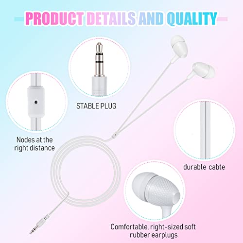 Image of Macarrie 200 Pack Earbuds Bulk Earphones 3.5 mm Classroom Headphones for Adult Assorted Colors Earbud Wired Earphone Without Mic for Adult Office Home Individually Bagged(White)