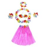 Material: PVC JUNGEN 6pcs Falda de Hierba de Hula con Flores Disfraces Guirnalda Pulsera Diadema Kit Hawaiana Costumes Accesorios para Festivales de Danza Fiesta de Playa (40cm)