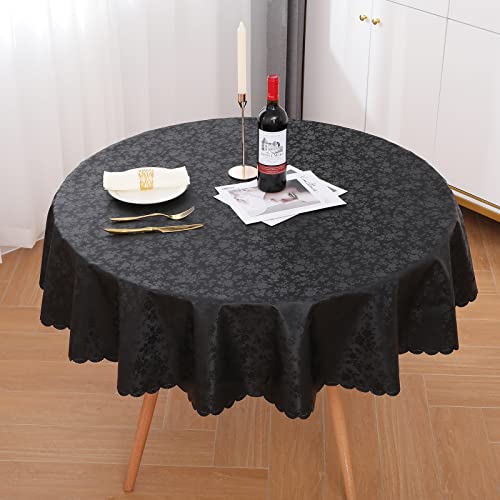Image of Smiry Round Table Cloth, Waterproof Heavy Duty Vinyl Tablecloths, Wipeable Washable Table Cover for Kitchen and Dining Room (Black, 60 inch Round)
