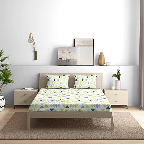Image of Wakefit 100% Cotton 200 TC Flat Printed Bedsheet, Maze Queen Size (100x90 Inches) / (2.54m*2.29m) with 2 Pillow Covers Maze, Double