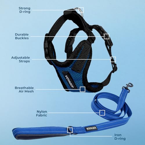 Image of Best Pet Supplies Voyager Step-in Lock Pet Harness w Reflective Pet Leash Combo Set with Neoprene Handle 5ft - Supports Small, Medium and Large Breed Puppies /Cats - Royal Blue /Black Trim, XS