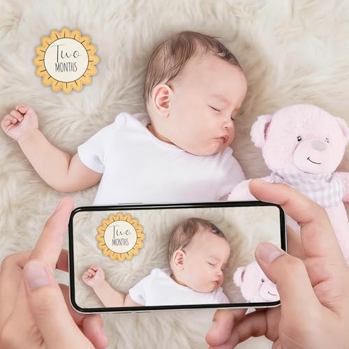 Image of Baby Monthly Milestone Signs - 13 Pack Wooden Baby Milestone Cards for 1-12 Months, Newborn Photography Props with Hello World Discs, Gender Neutral Baby Announcement for Boy Girl Age Shower Gifts
