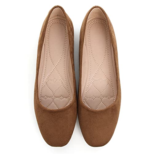 Image of ChaiRong Zhou Women Square Toe Ballets Flats Comfort Slip On Walking Shoes for Driving