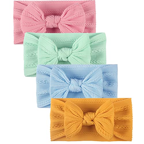 4 Pièces Bandeau cheveux bébé fille Bandeaux bande de cheveux arc, Bandeau bébé doux et extensible pour Tout-petits Bébés Coiffure Cover