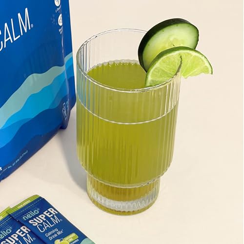 Image of Nello Supercalm Powdered Drink Mix Tub, Cortisol Reducer* and Sleep Aid Supplement, L Theanine, Ksm-66 Ashwagandha, Magnesium Glycinate, Vitamin D 3, No Sugar, Non GMO, 30 Ct, Cucumber Lime