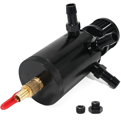 150ml 5oz Car Oil Catch Can Kit, Universal Automotive Engine Oil Reservoir Tank, 3-Port Car Oil Separator with 1 Oulet/ 2 Intlet/ Breather Filter/ Drain Valve