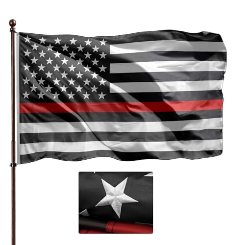 Thin Red Line Stripe American Firefighter Flag Outdoor 3x5- Sewn Stripes- UV Fading Resistant- Premium Quality Nylon- Fire Fighter American Red Striped Flag Banner- 4 Rows Stitched- 2 Brass Grommets