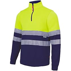 Ropa De Trabajo Fluorescente VELILLA 305701 Sudadera de Alta Visibilidad con Cremallera, Color Azul Navy y Amarillo Fluorescente, Talla L