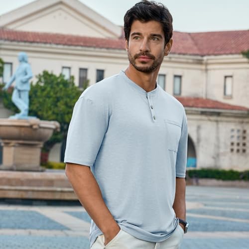Opomelo Men's Henley Shirt Short Sleeve Athletic Stretch Henley Tee Basic Summer Button T-Shirts with Pocket2