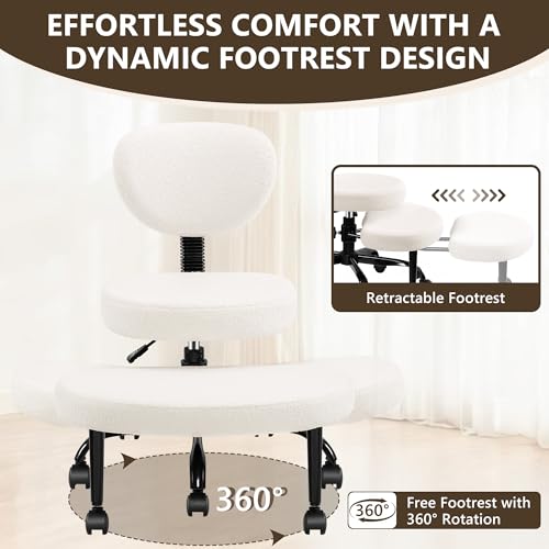 Ergonomic Cross Legged Office Chair with Wheels - Adjustable Height for Meditation, ADHD Desk & Yoga - Wide Criss Cross Design with Lumbar Support, Kneeling Chair - Off White