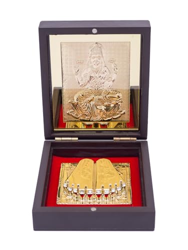 Image of 24K Gold Polished Brown and Gold Color Shree Laxmi Matay Small Pooja Box | Ideal Gift for Hindu Religious, Family and Friends, Corporate Gifts etc... | Worship, Gifting, and Spiritual Blessings.