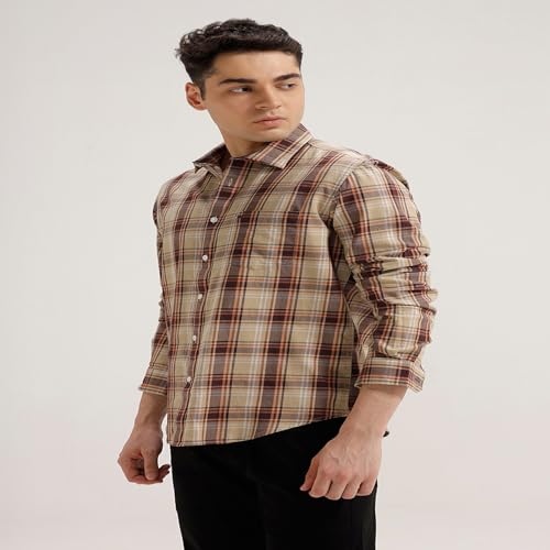 Image of BASICS 100% Cotton Checked Shirt for Men | Slim Fit | Everyday Smart Casual Wear | Full Sleeve