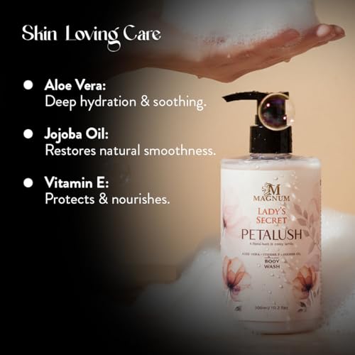 Image of Lady's Secret Petalush Body Wash 300ml - Hydrating Aloe Vera & Jojoba Oil, Vitamin E, Fruity Floral Scent with Passion Fruit, Jasmine & Musk, Luxurious Daily Cleanser, All Skin Type