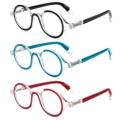 Kokobin 3 Pack Small Round Reading Glasses Comfortable Readers Colored Stylish Frame For Women And Men +2.00 #TOP1