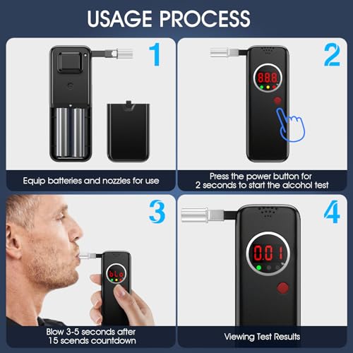 Breathalyzer, Breathalyzers for Alcohol with LCD Digital, Display Alcohol Breathalyzer Tester for Home Use, Portable Breathalyzer with 10 Mouthpieces and Carrying Case (Black)