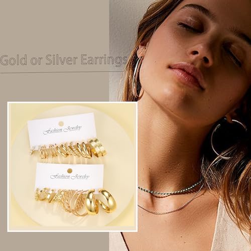 46 Pairs Gold Hoop Earrings Set for Women, Fashion Hypoallergenic Chunky Twisted Pearl Stud Earrings Multipack, Small Big Hoops Earring Packs Trendy for Christmas Birthday Party Jewelry Gift3