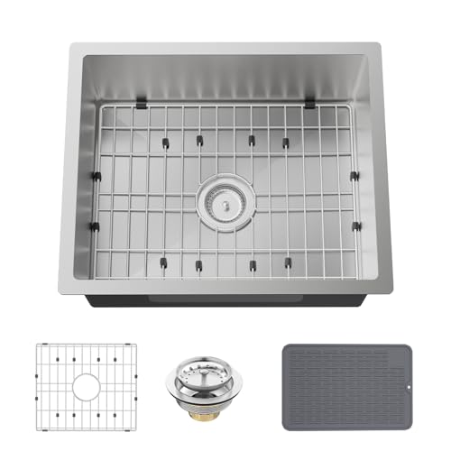 Stainless Steel Undermount Single Bowl Sink - 22x18 Inch Modern Bar & Kitchen Combo - SS Grid, Silicon Mat, Drain Strainer Set by Koardink - Used condition - US$95.97