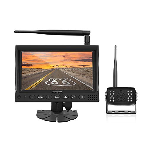 HD1080P Digital Wireless Backup Camera System for Trucks Cars SUVs Pickups Vans Campers 7inch LCD Monitor with Front/Rear View Camera Super Night Vision Waterproof Easy Installation