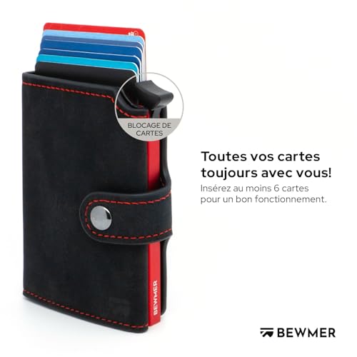 BEWMER v2 Portefeuille Homme&Femme en Similicuir avec Protection RFID Anticlonage | Porte Carte Homme&Femme pour 9 Cartes De Crédit, avec Poche Monnaie | Portefeuilles Et Porte-Cartes Noir-Rouge – vue 2