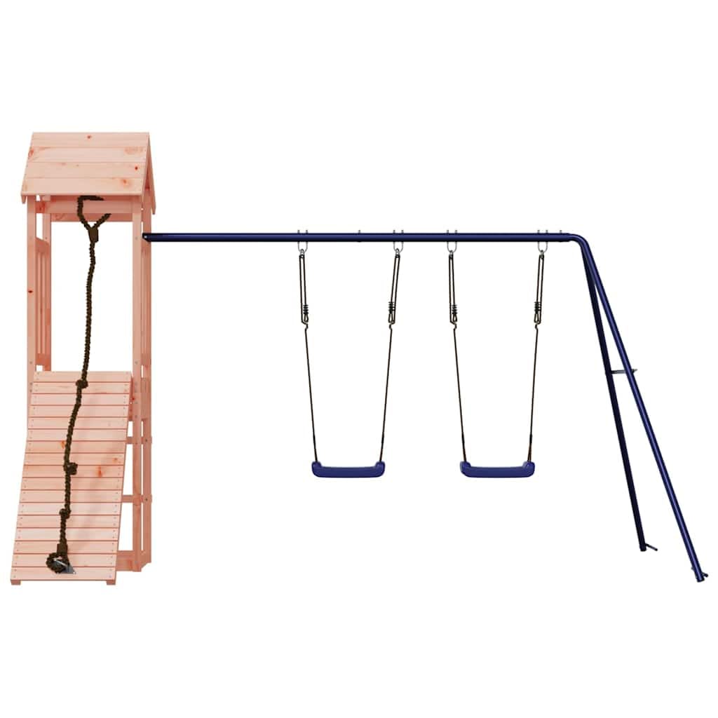 Spielturm aus Massivholz Douglasie mit Kletterwand Doppeltrapez Ringe Sandkasten und Schaukel für Garten Kinder Outdoor Spielplatz für Kinder ab 3 Jahren