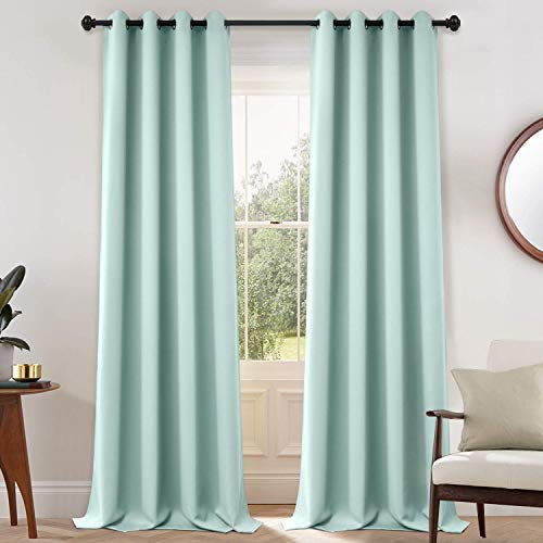 Yakamok Blackout Curtains Room Darkening Thermal Insulated Grommet top Window Curtains for Living Room, 52 x 108Inch, Aqua, Set of 2