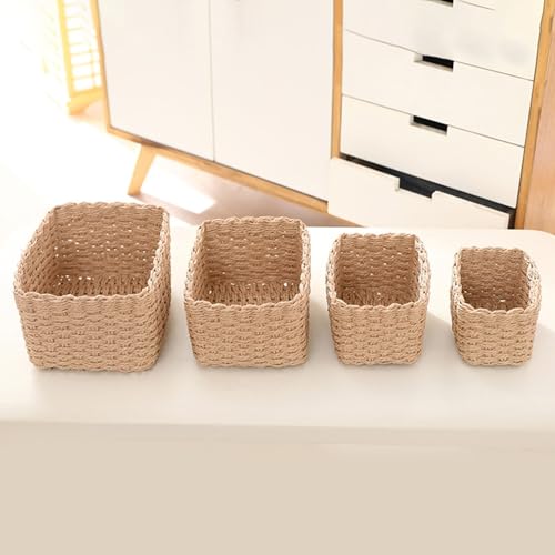 Panier empilables pour rangement maison multifonction en bois tissé