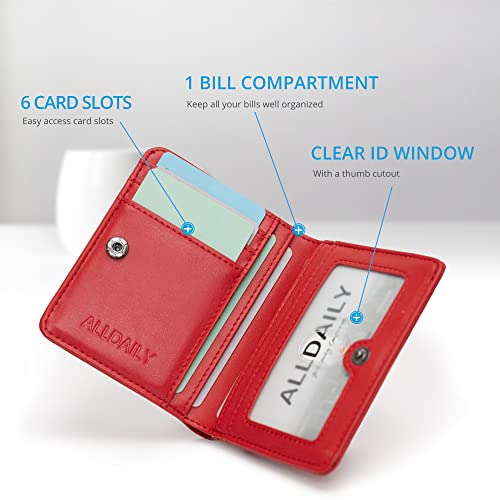 Image of Alldaily Small RFID Wallet for Women Slim Compact Bifold Pocket Ladies Travel Mini Purse (Red)