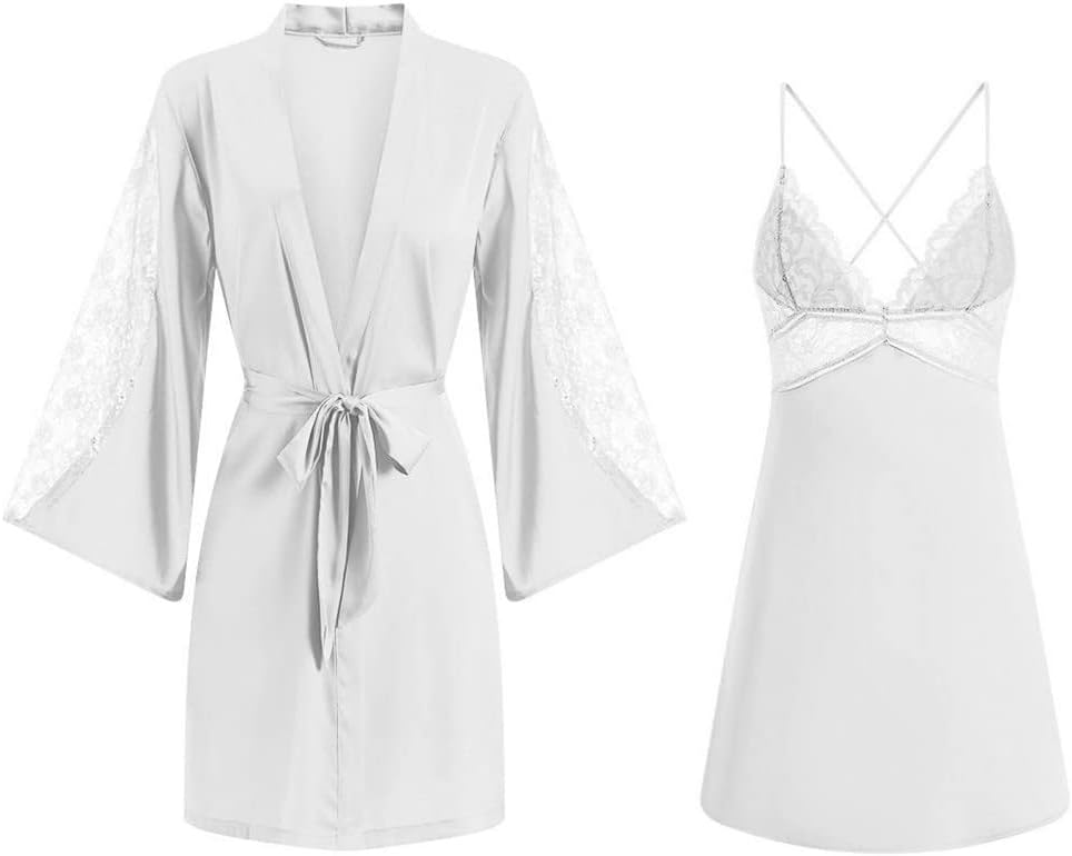 Youllyuu Women Robe Set Sleepwear Kimono Gown Lace Lingerie Nightdress Bridal Wedding Gift