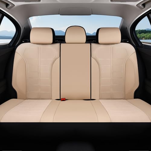 Image of Coverado Seat Cover, Car Seat Cover Rear Seats, 3D Air Mesh Breathable Seat Protectors Sports Carbon Fiber Design Airbag Compatible Comfort Universal for Most Cars, Van,Trucks, SUV, Beige
