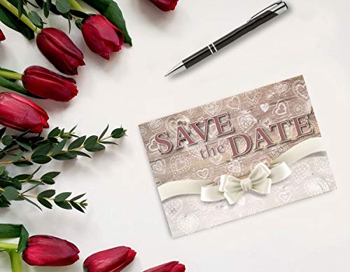Image of Stonehouse Collection | 40 Hearts & Bows Save The Date Postcards | Wedding, Baby Shower, Birthdays, Celebration Announcements | Great For Any Occasion | 4 inch x 6 inch Postcards - Made in the USA