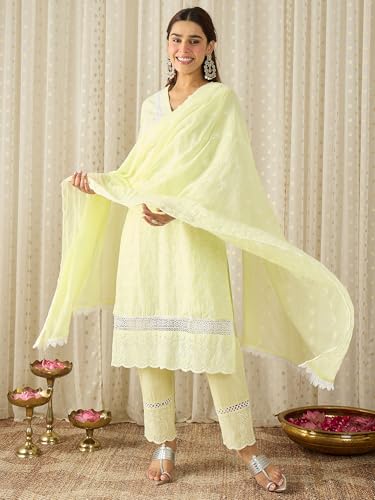 Image of INDO ERA Women's White Viscose Rayon Straight Embroidered Kurta