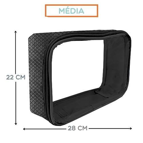 Kit 3 peças Organizador Mala Transparente com Ziper Bordada Porta Objetos Bolsa Viagem Necessaire Pr