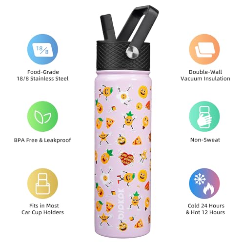 Image of BJPKPK Insulated Water Bottle, 22oz Stainless Steel with Straw Lid