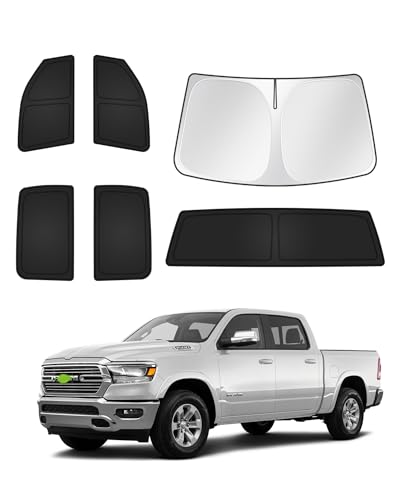 Canvcle Sunshades for Dodge Ram 1500 2019-2025 2026 Accessories Windshield Sun Shade Side Rear Window Shade Cover Sun Visor Shield Privacy Protection Keep Vehicle Cool Black 6PCS