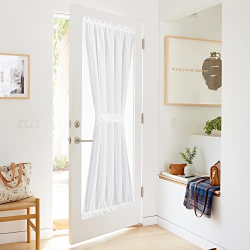 NICETOWN Faux Linen French Door Curtain 72 Inch Length Farmhouse Window Curtains Country Rustic Door Curtain Panel with Tieback, Rod Pocket Light Filt