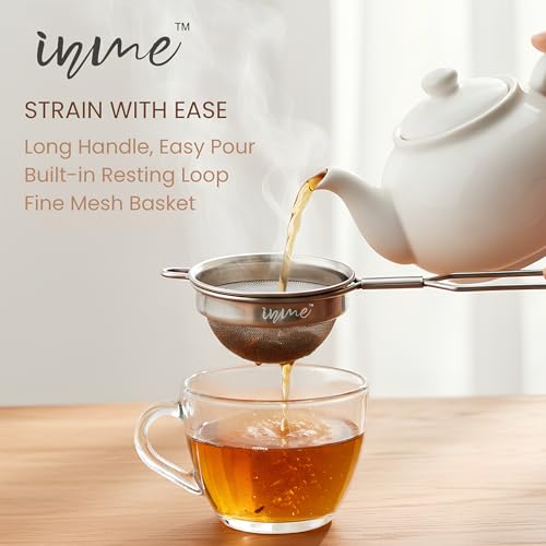 Image of Inme Tea Strainer with 304 Grade Stainless Steel Mesh, Chai Channi Chalni Jali, Coffee Milk Juice Oil & Tea Filter Strainers with Durable Long Wire Handle - Set of 2 (Diameter - 7 cm & 8 cm)