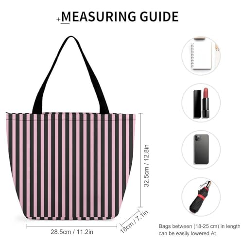 Black And Black Stripes Tote Bag for Women Reusable Shopping Bag Beach Bag for Shopping Gym Travel2