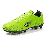 FEETHING Boys Girls Soccer Cleats Firm Ground Youth Football Cleats Lightweight Outdoor Athletic Soccer Shoes for Little Big Kids,Green,5 Big Kid