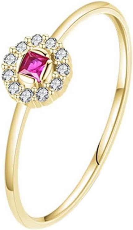 Ring Gold 9K/14K/18K Women, Round and Square with Created Ruby and Moissanite, Wedding Rings Women Yellow Gold Rings