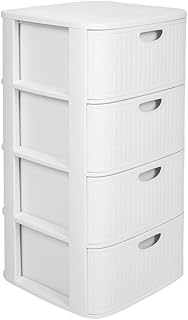 Kreher® XL Rollbarer Schubladenschrank Rollcontainer Nischenschrank aus Kunststoff in Rillen-Optik mit 4 Schubladen. Maße: 40x40x81 cm (Weiß)