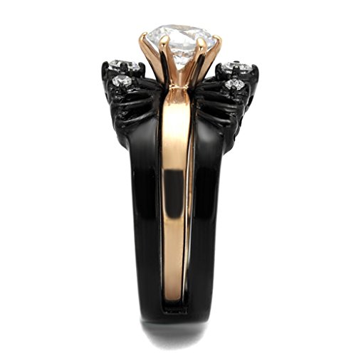 Marimor Jewelry Women's Rose and Black Plated Stainless Steel Wedding Engagement Ring Band Set4